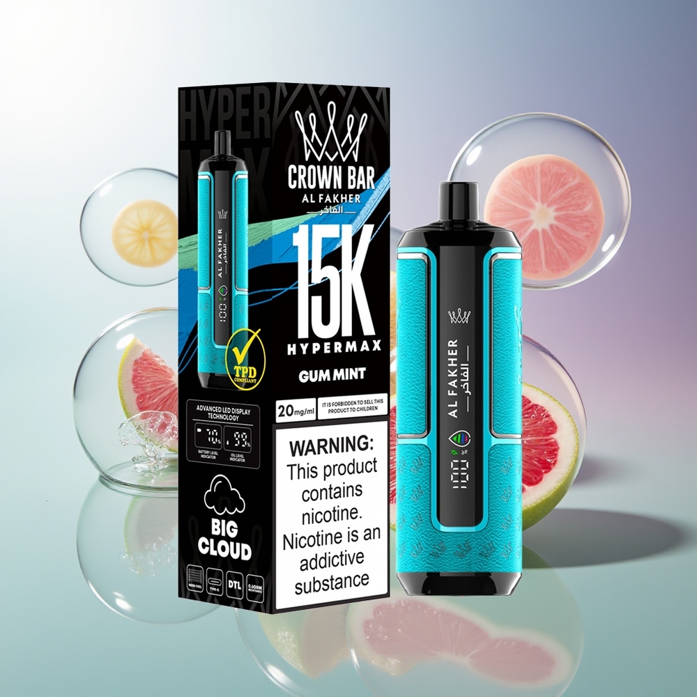 Al Fakher Crown Bar 15K Hypermax Jednorazowy Vape Kit Gum Miętowy 22ml