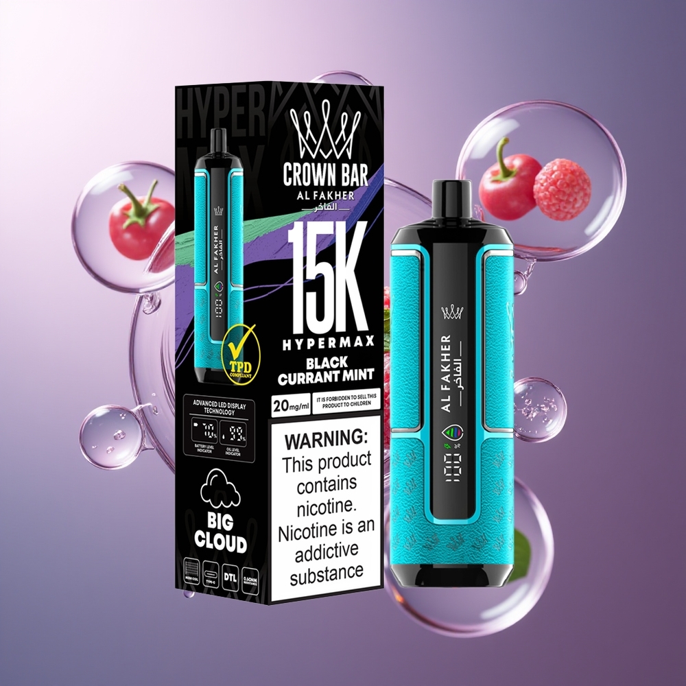 Al Fakher Crown Bar 15K Hypermax Kompakt Jednorazowy Vape Kit Czarna Porzeczka Mięta