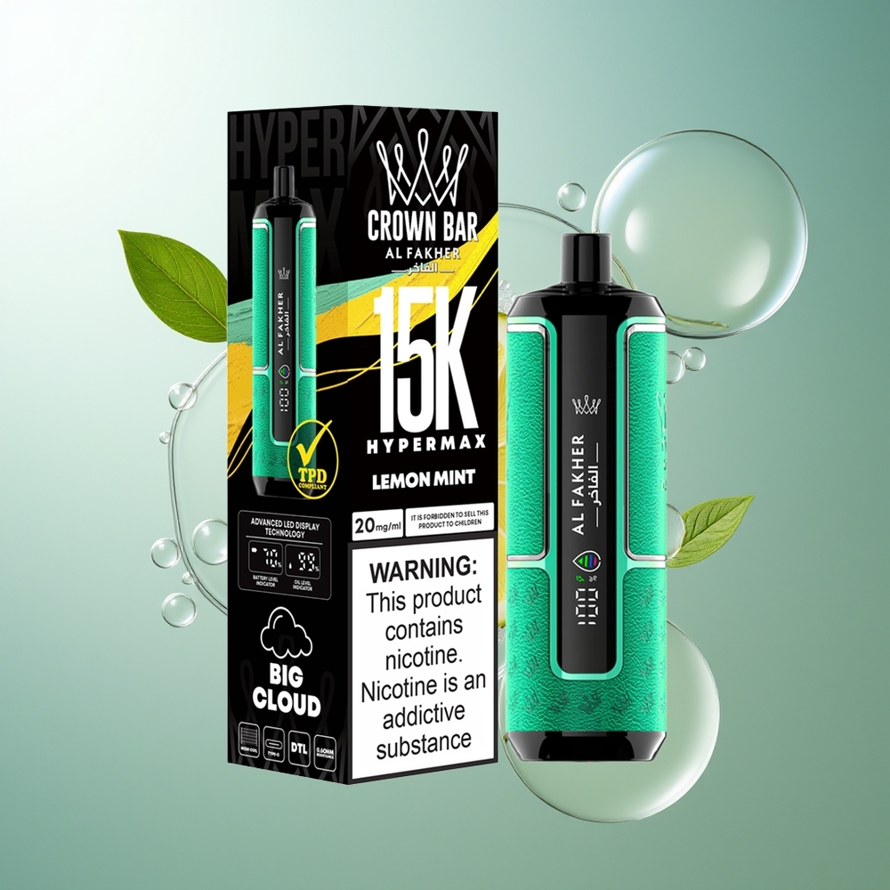 Al Fakher Crown Bar 15K Hypermax Kompaktowy Jednorazowy Vape Kit Cytryna Mięta