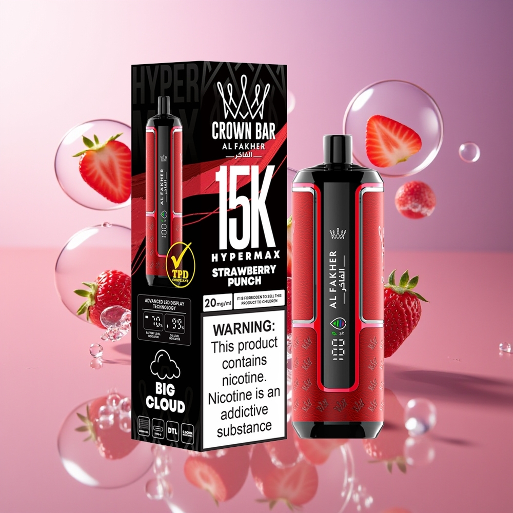 Al Fakher Crown Bar 15K Hypermax Kompaktowy Jednorazowy Zestaw Vape Truskawkowy Punch