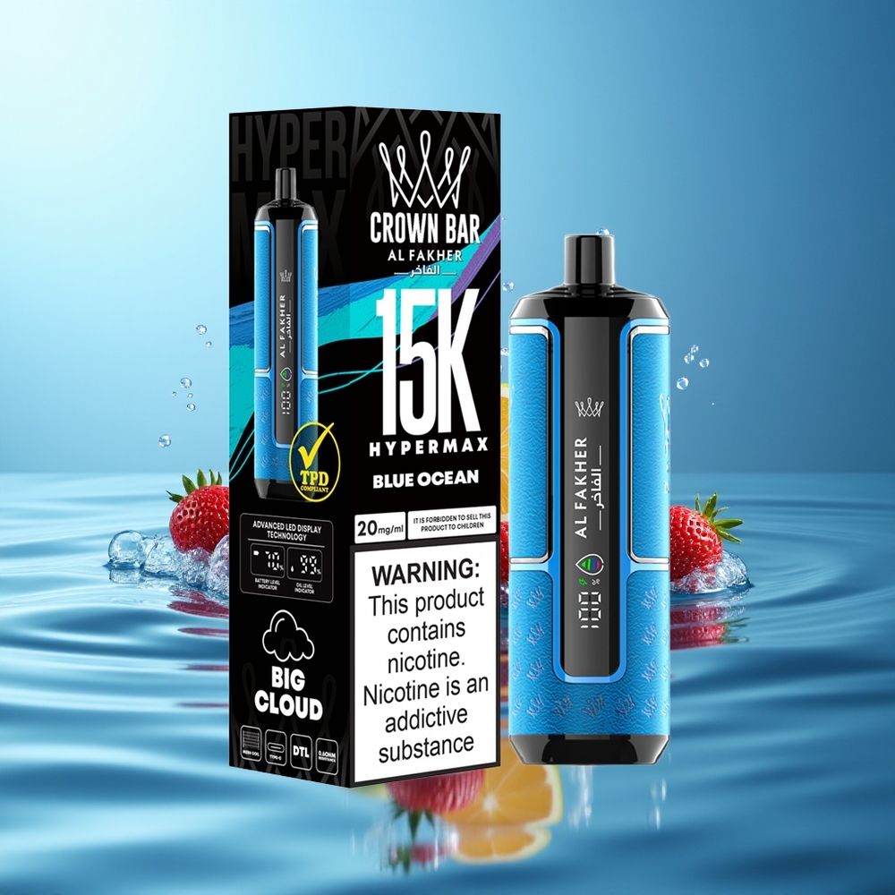 Al Fakher Crown Bar 15K Hypermax Typ-C Jednorazowy Vape Kit Błękitny Ocean