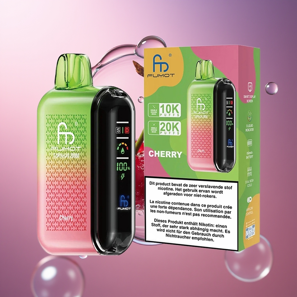 Fumot Tornado 20000 Puffs Wiśna Wyświetlacz Inteligentny