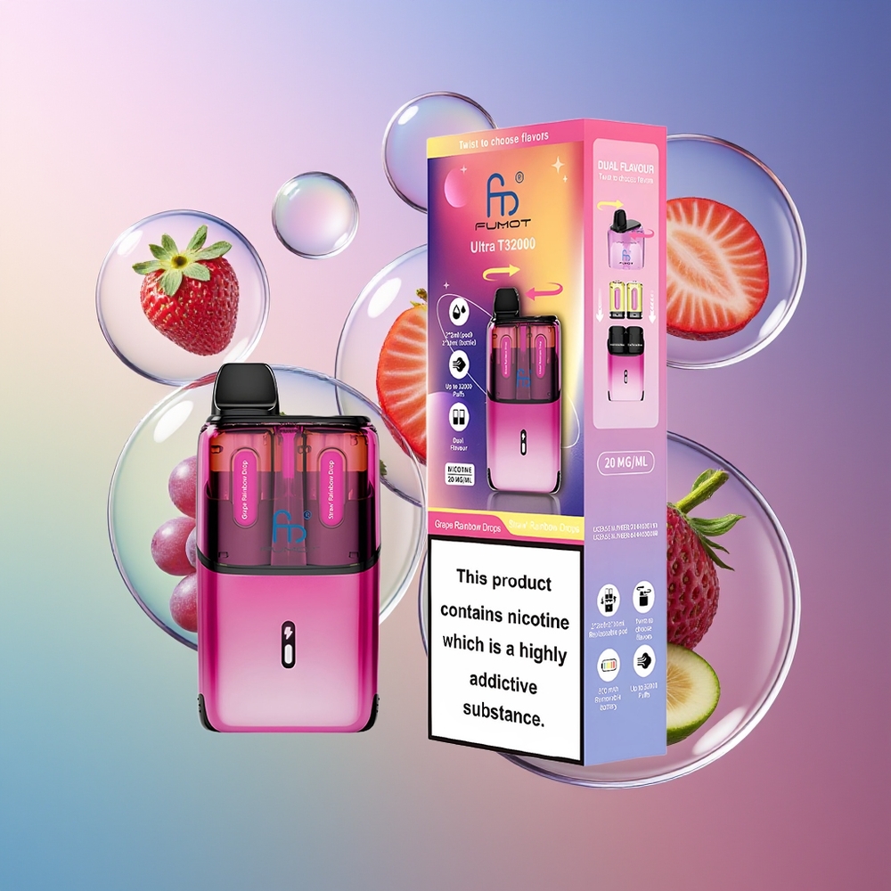 Fumot Ultra T32000 24ml Winogrono Tęczowe Krople - Truskawkowe Tęczowe Krople