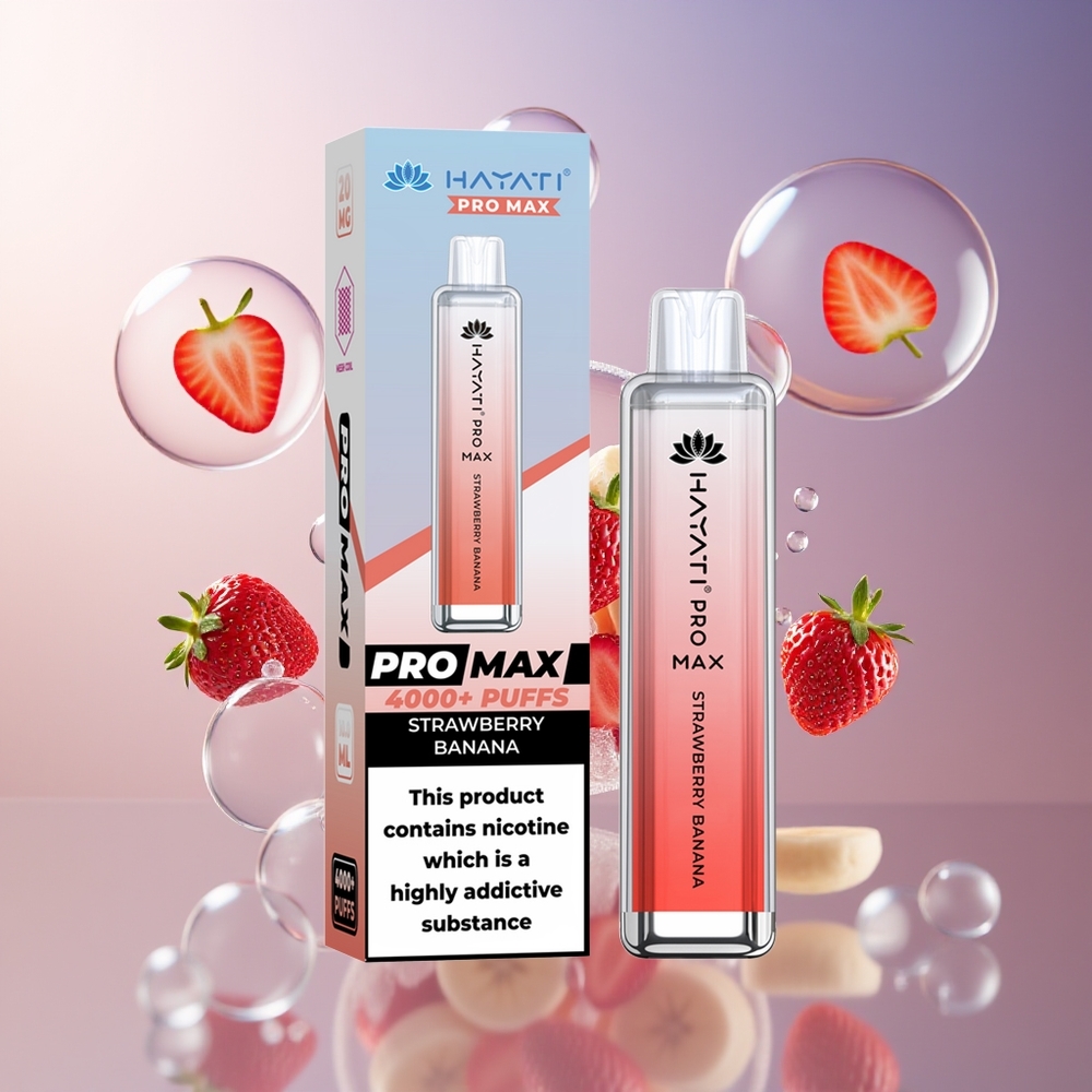 Hayati Pro Max 4000 Puffs Jednorazowe E-Papieros Truskawka Banan 5% Nikotyna
