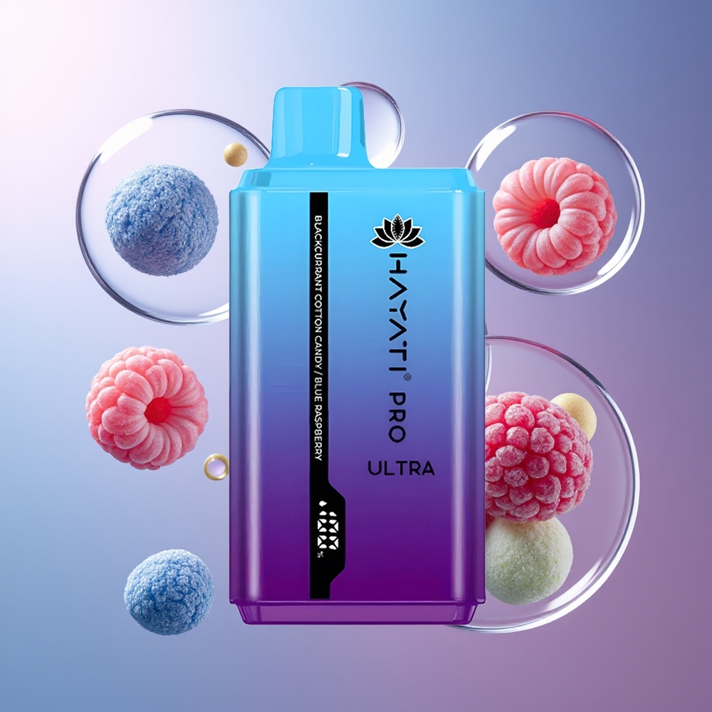 Hayati Pro Ultra 15000 Puffs 850mAh Czarna Porzeczka Wata Cukrowa Niebieska Malina