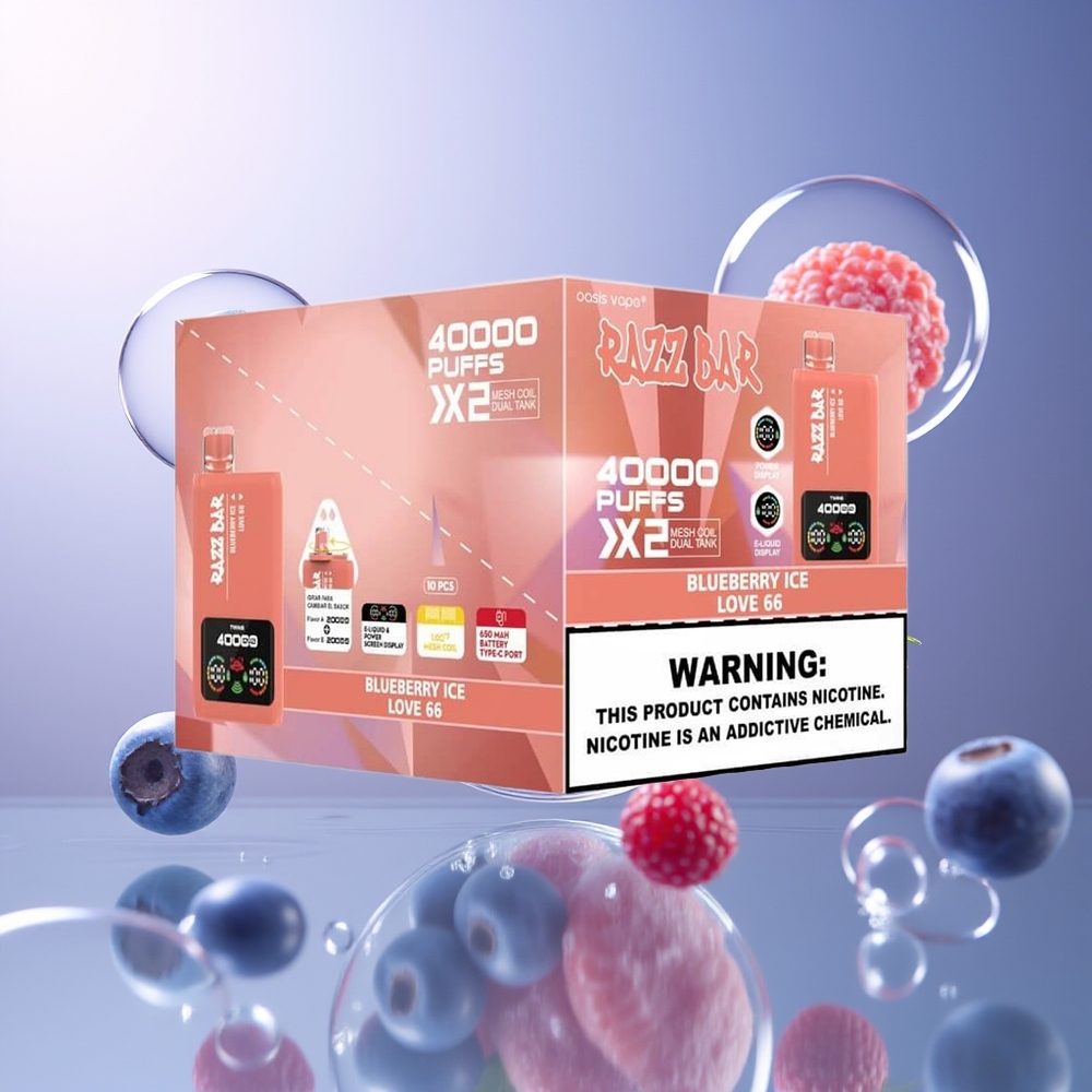 Razz Bar 40000 Puffs 1.0Ohm 2 Mesh Borówka Lód - Love 66