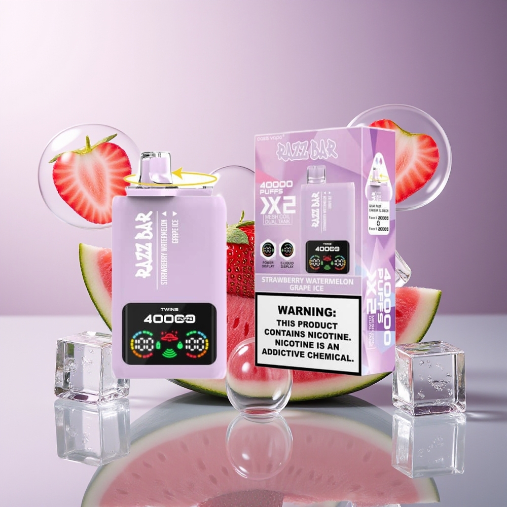 Razz Bar 40000 Puffs 1.0Ohm 2 Mesh Coil Truskawka Arbuz - Lód Winogronowy