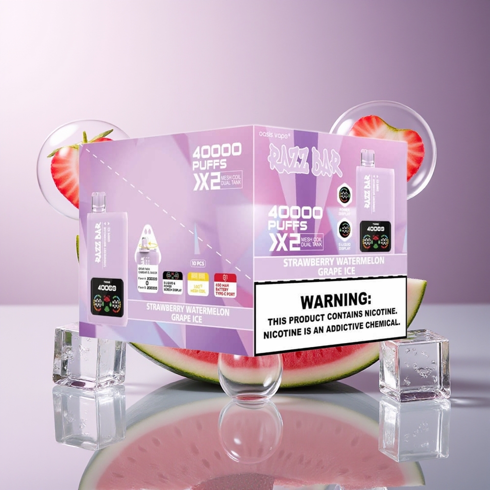 Razz Bar 40000 Puffs 1.0Ohm 2 Mesh Coil Truskawka Arbuz - Lód Winogronowy