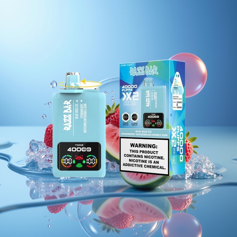Razz Bar 40000 Puffs Jednorazowy Vape Niebieska Malina Lód-Truskawka Arbuzowa Guma Balonowa 1.0Ohm 2 Mesh Coil