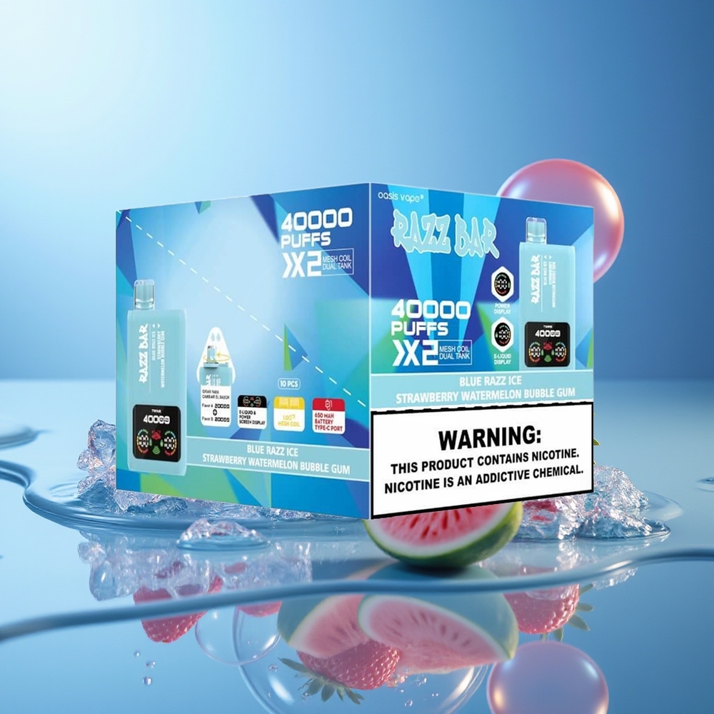 Razz Bar 40000 Puffs Jednorazowy Vape Niebieska Malina Lód-Truskawka Arbuzowa Guma Balonowa 1.0Ohm 2 Mesh Coil