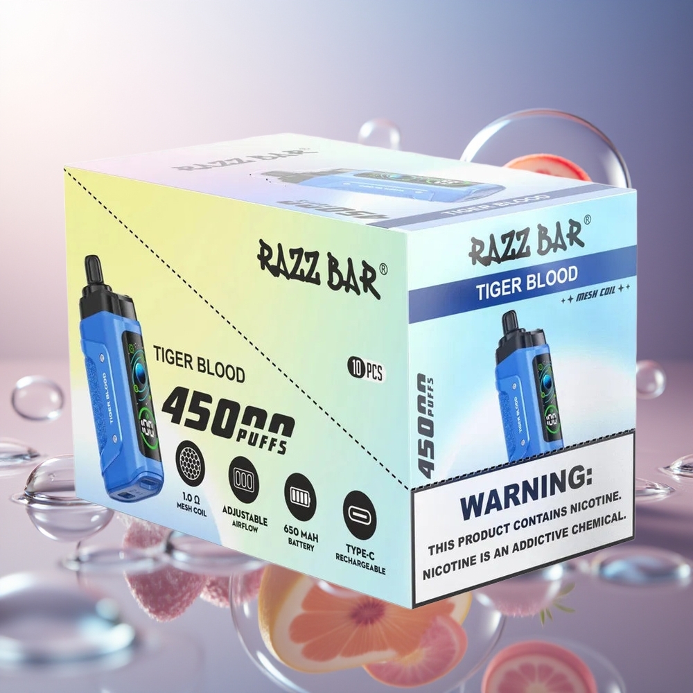 Razz Bar 45000 Puffs Jednorazowy Vape Krew Tygrysa z Regulacją Powietrza