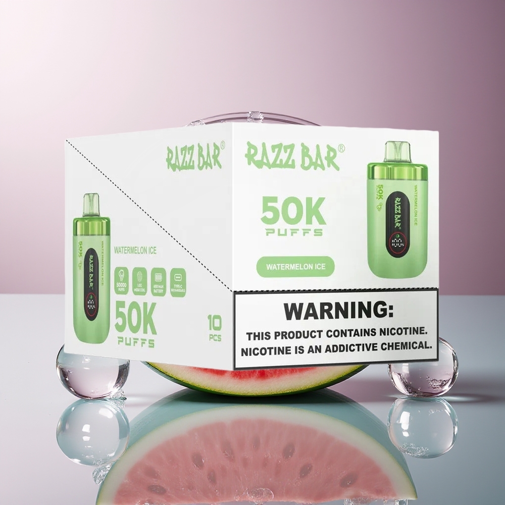 Razz Bar 50K Puffs 1.0 Ohm Arbuz Lód Jednorazowy Vape