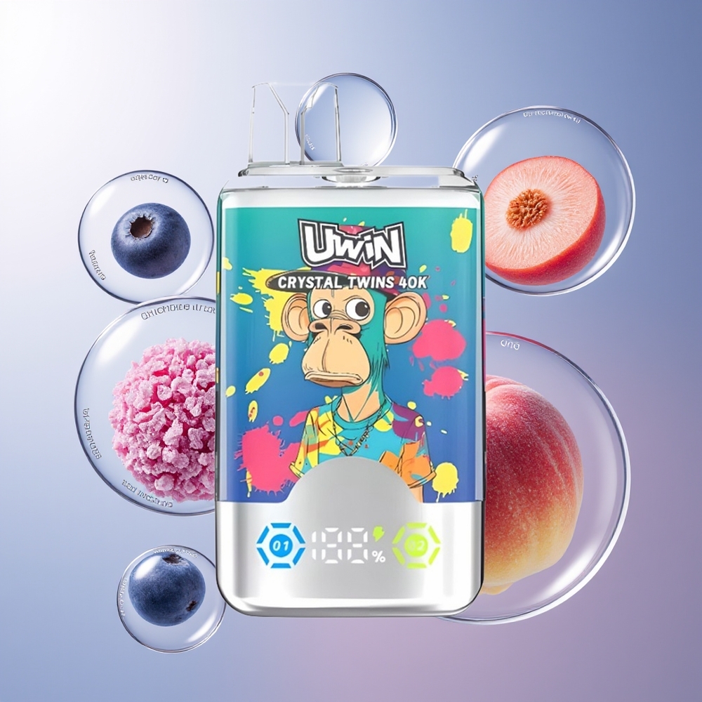 Uwin Crystal Twins 40000 Puffs Dwa Smaki w Jednym Borówka Lód Brzoskwinia Lód